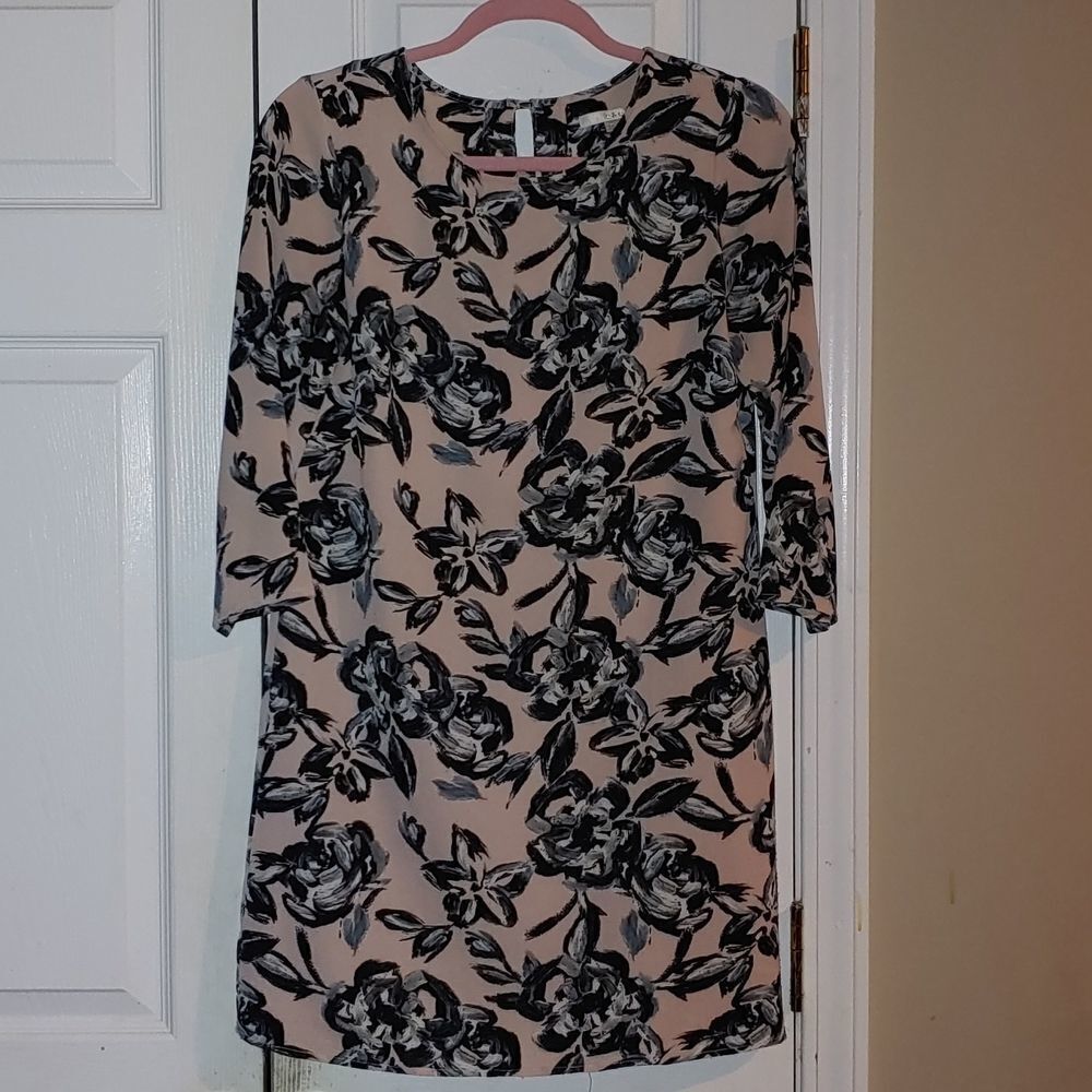 c&e pink black gray floral dress Sz XS